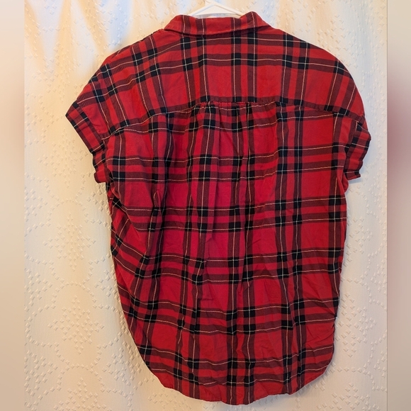 Madewell Oversize High Low Plaid Button Up Shirt Size Small 23" PTP - Picture 3 of 4